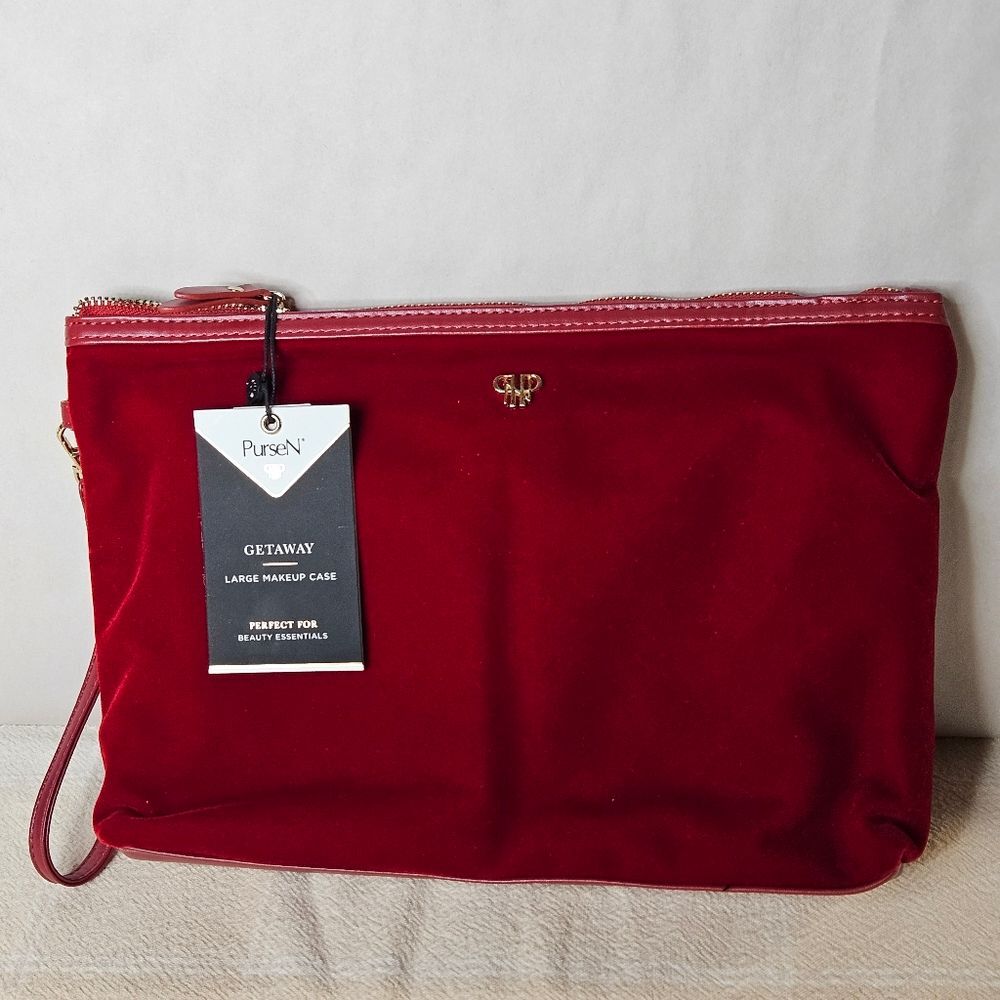PurseN Getaway Red Velvet Wipeable Interior Large Makeup Cosmetic Travel Bag